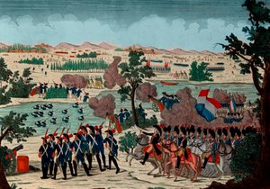 Übergang über den Mincio am 11. Prairial Jahr IV (20. Dezember 1800) durch die französischen Grenadiere. Unter den Augen von General en Chef Bonaparte - Gravur - 1800 - Die Schlacht von Pozzolo (auch bekannt als die Schlacht am Mincio-Fluss und Monzambano)