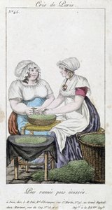 Erbsenhändler: zwei Frauen schälen Erbsen - in „Cris de Paris“, Anfang des 19. Jahrhunderts von Unknown artist