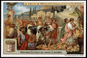Zeitalter des Perikles (495-429 v. Chr.): Prozession während der Panathenäen - Liebig Chromolithographie von Unknown artist