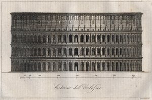 Plan Exterieur du Colisee - Außenansicht des Kolosseums in Rom - Gravur aus „Usi e Costumi di Tutti i Popoli dell