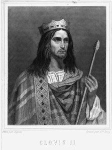 Porträt von Chlodwig II. (? - 657), König von Neustrien, Burgund und Austrasien - in „Histoire des Français“ von Lavallée, Gravur, undatiert.