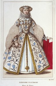Porträt von Eleonore von Habsburg (oder Österreich) (1498-1558). Erzherzogin von Österreich, Königin von Portugal und dann Königin von Frankreich, zweite Frau von Franz I., Gravur von 1830