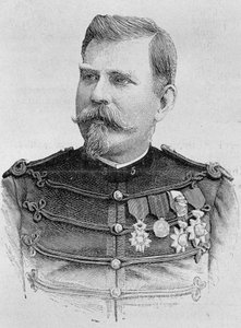 Porträt von General Joseph Joffre (1852 - 1931). Gravur aus dem späten 19. Jahrhundert in „Histoire de France“ von H. Martin