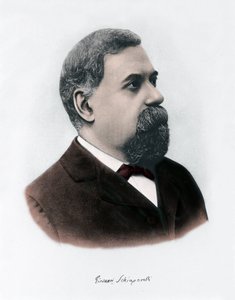 Porträt von Giovanni Virginio Schiaparelli (1835-1910) Astrophysiker. Er beobachtete geradlinige Konfigurationen auf dem Planeten Mars, die er die Marskanäle (canali) nannte. Gravur um 1900