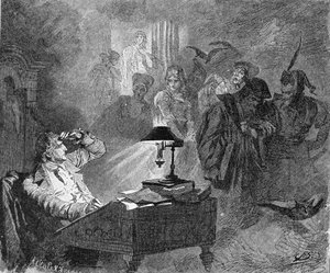 Porträt von Goethe umgeben von Faust-Charakteren Gravur von Unknown artist