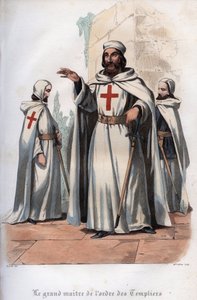Porträt von Jacques de Molay (1243-1314), Großmeister der Tempelritter. Gravur von 1842 in „Histoire des papes“ von Maurice Lachatre. Private Sammlung.