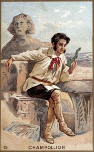 Porträt von Jean-François Champollion, genannt der Jüngere (1790 - 1832), französischer Ägyptologe. Chromolithographie des 19. Jahrhunderts.