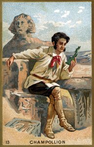 Porträt von Jean François Champollion, genannt der Jüngere (1790 - 1832), französischer Ägyptologe. Chromolithographie des 19. Jahrhunderts.