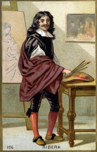Porträt von Jose de Ribera genannt il Spagnoletto „der Spanier“ (1591-1652), spanischer Maler und Graveur - Chromolithographie des 19. Jahrhunderts