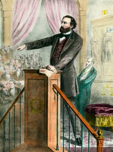 Porträt von Léon Gambetta (1838-1882) in der Galerie. Gravur des 19. Jahrhunderts von Unknown artist