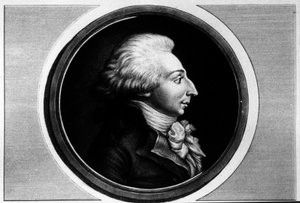 Porträt von Louis Michel Lepeletier, Marquis von Saint-Fargeau (Saint Fargeau), Abgeordneter der Konvention (1760-1793). Gravur in „Komplette Sammlung historischer Gemälde der Französischen Revolution, in drei Bänden.“ 1804.