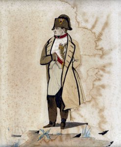 Porträt von Napoleon I (die Hand auf dem Bauch) - Gravur mit Stoff von Unknown artist