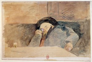 Porträt von Paul Verlaine (1844-1896), französischer Dichter, schlafend im Café Procope in Paris
