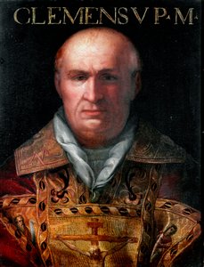 Porträt von Papst Clemens V. (1264-1314) ne Bertrand de Got (1264-1314). Anonymes 17. Jahrhundert Gemälde der „Raccolta Gioviana“ Florenz, Galleria degli Uffizi