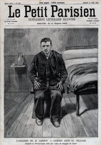 Porträt von Sante Caserio (1873-1894), italienischer Anarchist, Mörder von Sadi Carnot, im Gefängnis. Gravur in „Le Parisien“