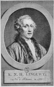 Porträt von Simon Nicolas Henri Linguet (1736 - 1794). Gravur aus dem späten 19. Jahrhundert in „Histoire de France“ von H. Martin. von Unknown artist