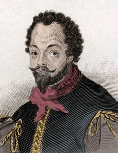 Porträt von Sir Francis Drake (1540-1596), englischer Freibeuter und Navigator. Gravur des 19. Jahrhunderts