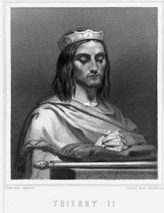 Porträt von Thierry II (? - 613), König von Burgund und Austrasien - in „Histoire des Français“ von Lavallée, Gravur, sd. von Unknown artist