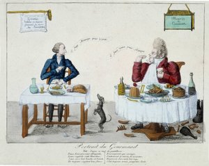 Porträt des Gourmands: „man muss essen, um zu leben, man muss leben, um zu essen“ - Gravur von Unknown artist