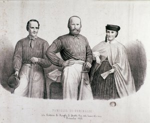 Porträt des Patrioten und Helden des Risorgimento Giuseppe Garibaldi mit seiner Tochter Teresita und seiner Frau Stefano Canzio