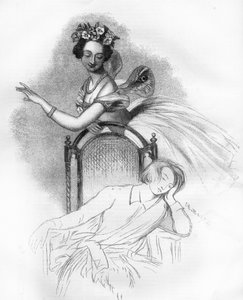 Porträt veröffentlicht zum Tod von Marie Taglioni (1804-1884), französische romantische Ballerina, hier dargestellt in der Rolle der Fee Sylphide in "Zephire et Flore" von Charles Louis Didelot. Gravur in "Le Monde Illustré" von Unknown artist