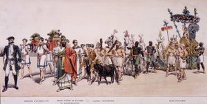 Prozession der Erntearbeiter und Wagen des Bacchus (Bacco) - in "Offizielles Album des Winzerfestes" von Unknown artist