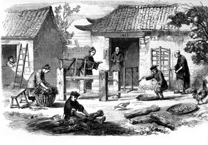 Seidenproduktion in China und die verschiedenen Herstellungsstufen von Unknown artist