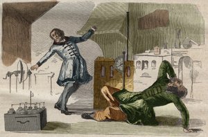 Professor Georges Guillaume (Wilhelm) Richmann (1711-1753) starb in seinem Werkstatt bei einem Experiment mit einem Elektrometer von Unknown artist