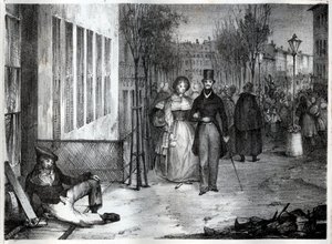 Spaziergang auf den Boulevards in Paris im 19. Jahrhundert - Gravur