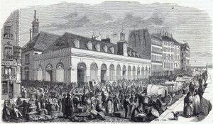 Quai des Augustins: Marche de la Vallee - Gravur in „Tableau-de-Paris“ von Edmond Texier