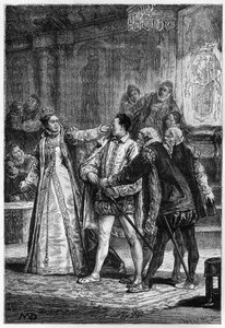Königin Elisabeth I. von England schlägt den 2. Earl of Essex Robert Devereux von Unknown artist
