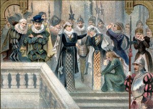 Königin von Schottland Marie Stuart (1542-1587) verabschiedet sich von den Hofdamen. Späte Chromolithografie des 19. Jahrhunderts. von Unknown artist