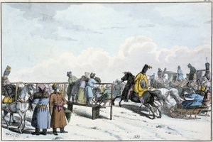 Rennen von Panzern und Pferden in Russland - Gravur von Unknown artist