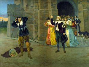Raimondo kündigt Edgar den Tod von Lucia in der letzten Szene des dritten Akts der Oper „Lucia di Lammermoor“ von Gaetano Donizetti an
