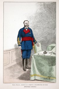 Raoul Rigault (1846-1871), Delegierter der Kommune bei der ehemaligen Polizeipräfektur. Farbradierung zur Illustration „Histoire du corps des gardiens de la paix“, Buch veröffentlicht unter der Schirmherrschaft von Louis Lepine (1846-1933), Polizeipräfekt  von Unknown artist