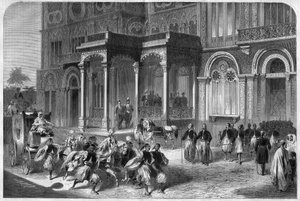 Empfang durch den Vizekönig von Ägypten Ismail Pascha (1830-1895) des Generalkonsuls des Norddeutschen Bundes. Gravur in „Das Illustrierte Universum“