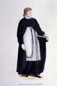 Religiöser des Ordens des Heiligen Grabes. Gravur aus einem Album über religiöse Orden, Paris