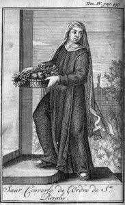 Religiöser Orden. Schwestern des Ordens der heiligen Rosalia in Palermo auf Sizilien im 17. Jahrhundert. In „Geschichte der militärischen Orden oder Ritter, der sicheren und routinemäßigen Milizen beider Geschlechter, die bisher gegründet wurden. Ausgabe v von Unknown artist