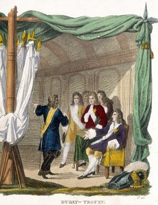 René Duguay-Trouin (René Trouin du Gué genannt) (1673-1736) vor König Ludwig XIV. (1638-1715). Gravur aus dem 19. Jahrhundert.