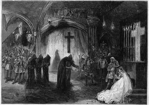 Aufführung von „Marie Tudor“, Drama in drei Tagen und Prosa von Victor Hugo, im Théâtre de la Porte Saint-Martin in Paris im Jahr 1873.