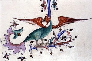 Darstellung eines Drachenflügels. Miniatur eines Manuskripts aus dem 14. Jahrhundert. Mailand, Biblioteca Nazionale Braidense