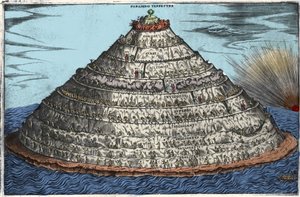 Darstellung des Fegefeuers nach der Göttlichen Komödie von Dante Alighieri (1265-1321): das irdische Paradies ist oben. Anonyme Gravur des 17. Jahrhunderts von Unknown artist