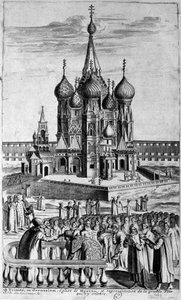 Darstellung der Dreifaltigkeitskirche in Moskau in einer Gravur aus dem 17. Jahrhundert von Unknown artist