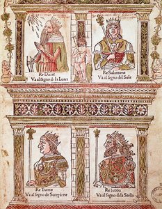 Darstellung der Seite der Könige: König David, König Salomo, König Turno und König Lubba (Seite der Könige) aus dem „Libro delle released“ von Lorenzo Spirito Gualtieri von Unknown artist