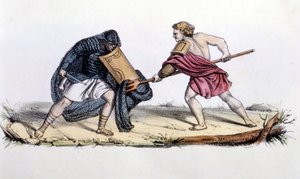 Resiario und Mirmillone. Gravur aus dem 19. Jahrhundert. von Unknown artist