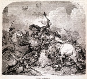 Richard in Palästina. Illustration in „Geschichte der Päpste, Könige, Königinnen, Kaiser durch die Jahrhunderte“ von Maurice Lachatre 1857 von Unknown artist