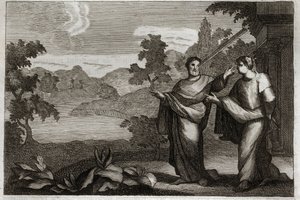 Royaumont-Bibel, Neues Testament: Andere nicht richten. Wenn du einen Balken in deinem Auge hast, solltest du nicht versuchen, einen Splitter aus dem Auge deines Bruders zu ziehen (Gleichnis vom Splitter und Balken). Illustration von 1811.