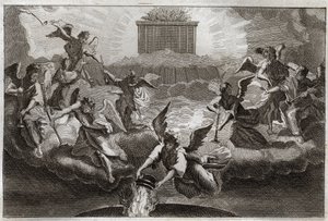 Bibel von Royaumont, Neues Testament: Sieben Engel blasen die Posaunen der Offenbarung nach dem Öffnen des siebten Siegels des Buches durch das Lamm. Ein anderer Engel nimmt ein Räuchergefäß, füllt es mit dem Feuer des Altars und wirft es auf die Erde. Ill von Unknown artist