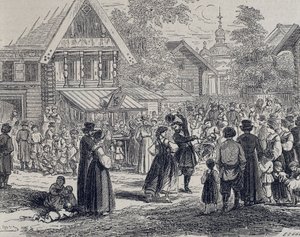 Russland (19. Jh.). Party in einem Dorf. 1879 (Gravur) von Unknown artist