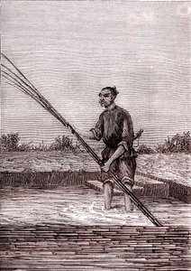 Rosten des nassen Bambus, Papierherstellung in China (3. Jahrhundert v. Chr.) (Gravur)